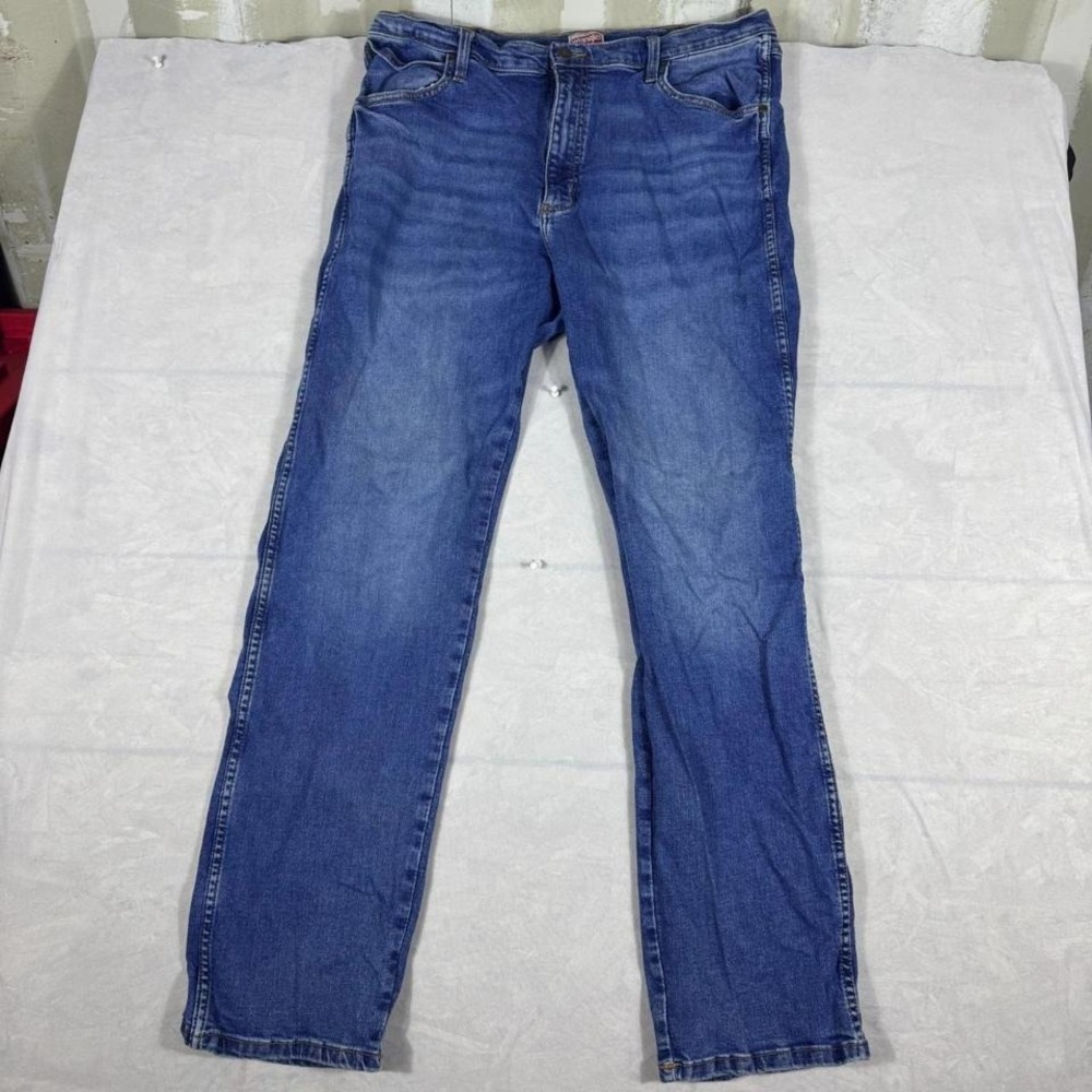 Wrangler Straight Leg Jeans Mens Blue Denim Stretch 5-Pockets Classic Size 36x32